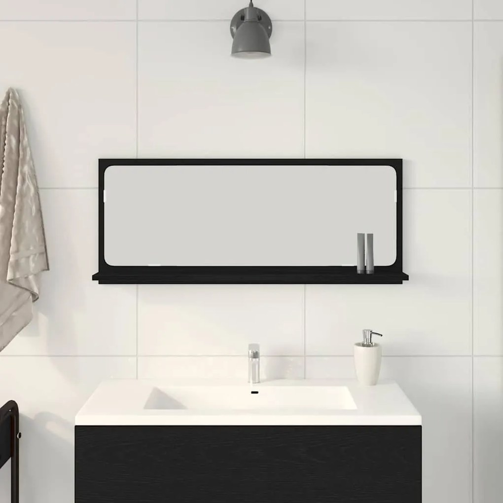 vidaXL Ράφι Καθρέφτη Μαύρη Δρυς 90 x 10.5 x 37 cm Επεξεργασμένο ξύλο