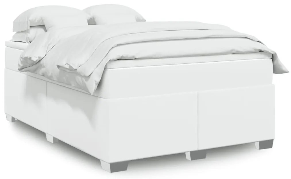 vidaXL Κρεβάτι Boxspring με Στρώμα Λευκό 140x190εκ.από Συνθετικό Δέρμα