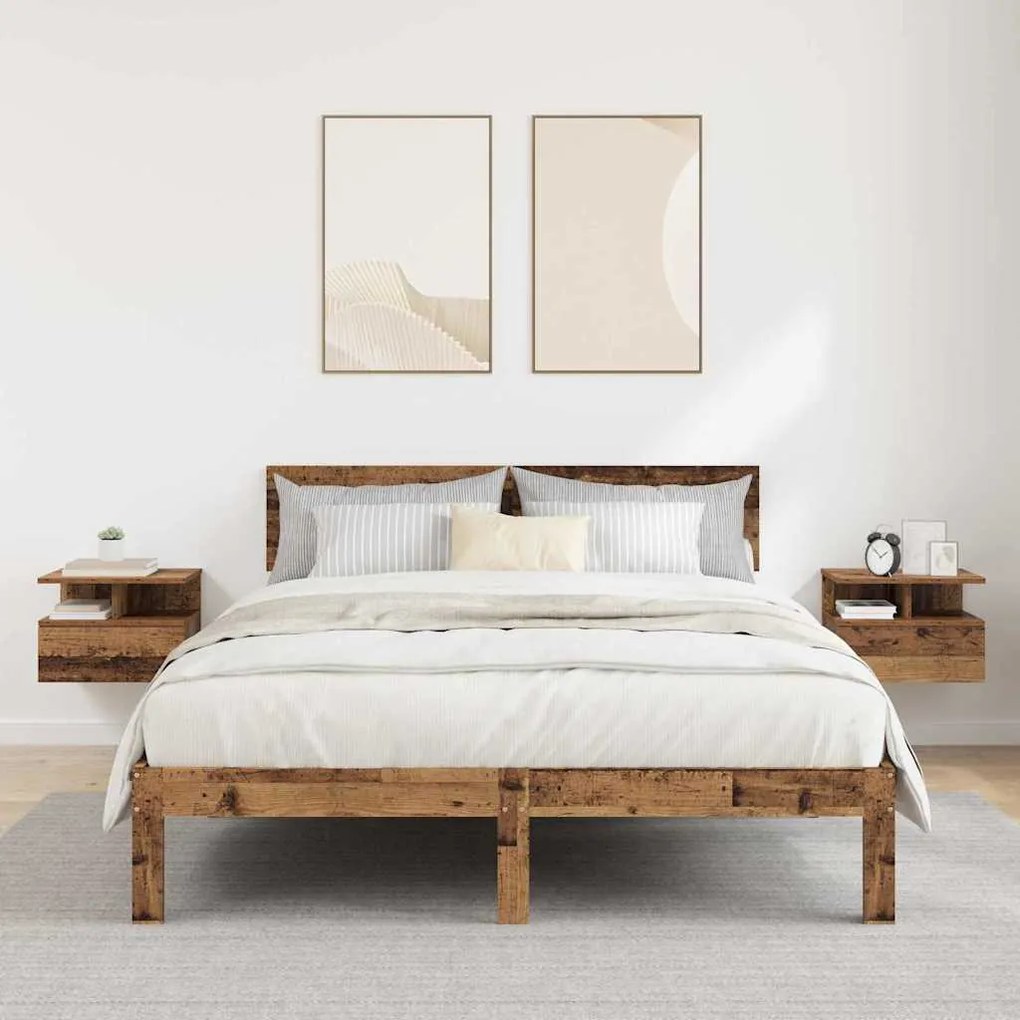 vidaXL Κρεβάτι με Float με συρτάρι 2 pcs Παλαιό ξύλο 40 x 31 x 27 εκ.