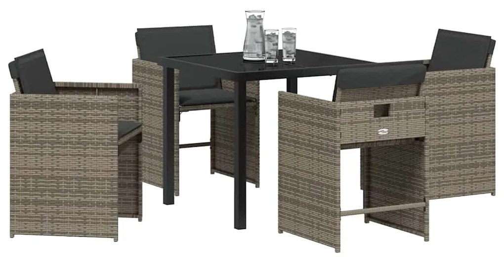 vidaXL Σέτ φαγητού για κήπο με μαξιλάρι 5 pcs Γκρι Πολυ ράταν
