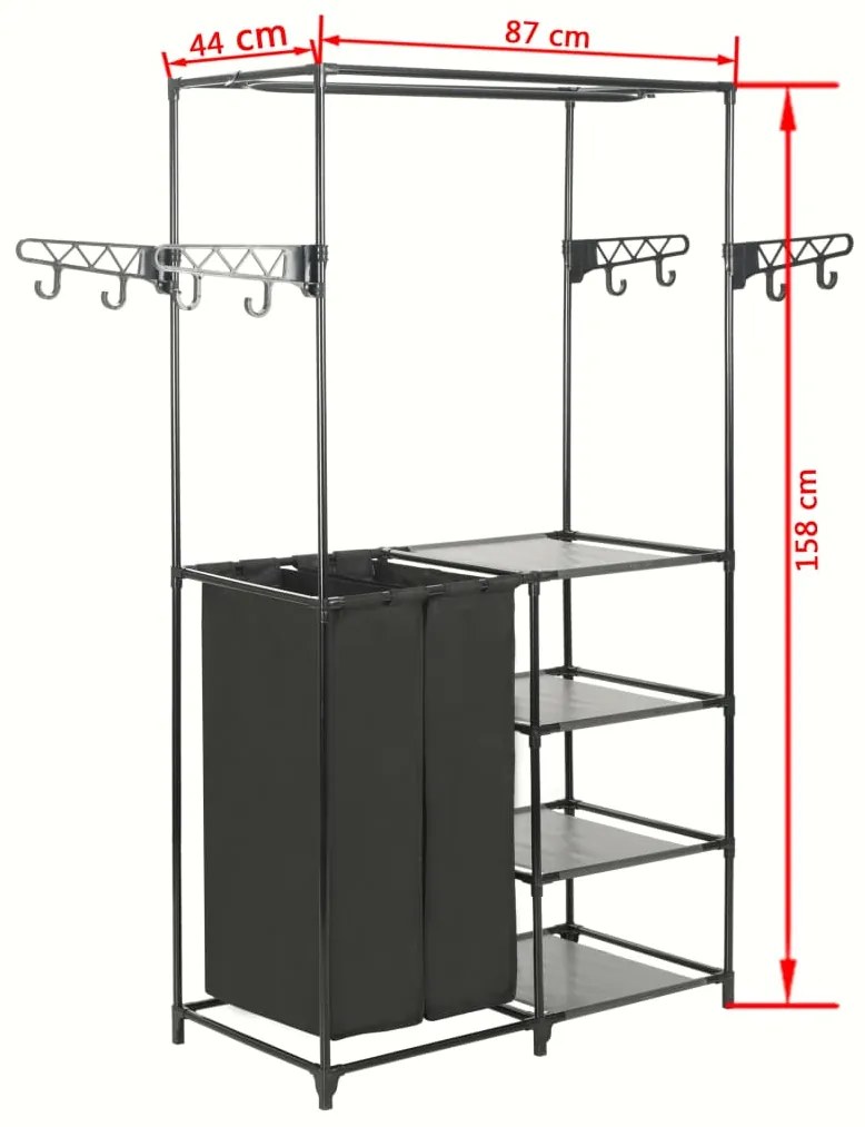 vidaXL Κρεμάστρα Δαπέδου Μαύρη 87x44x158 εκ. Ατσάλι/Ύφασμα Non-woven