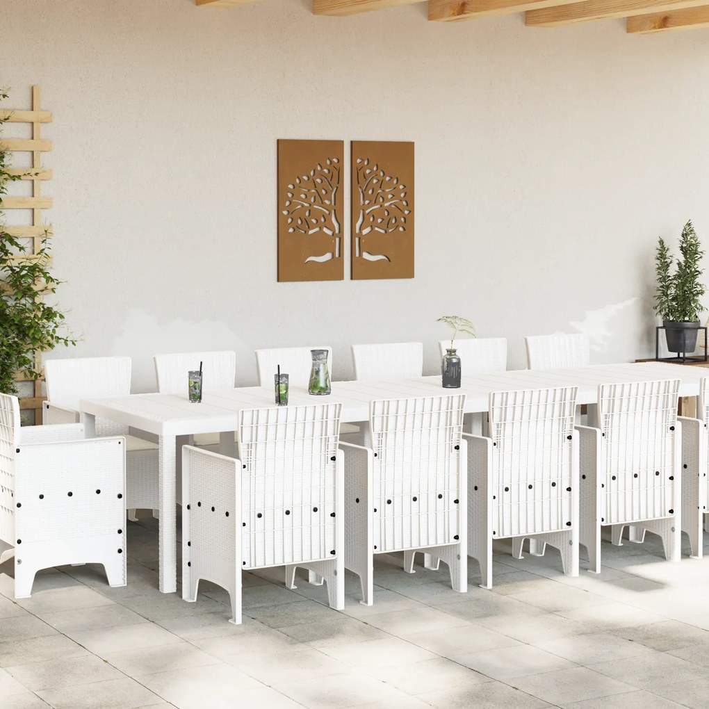 vidaXL Σετ Τραπεζαρίας Κήπου 15 pcs Λευκό Large Πολυ-ρακί, Μέταλλο