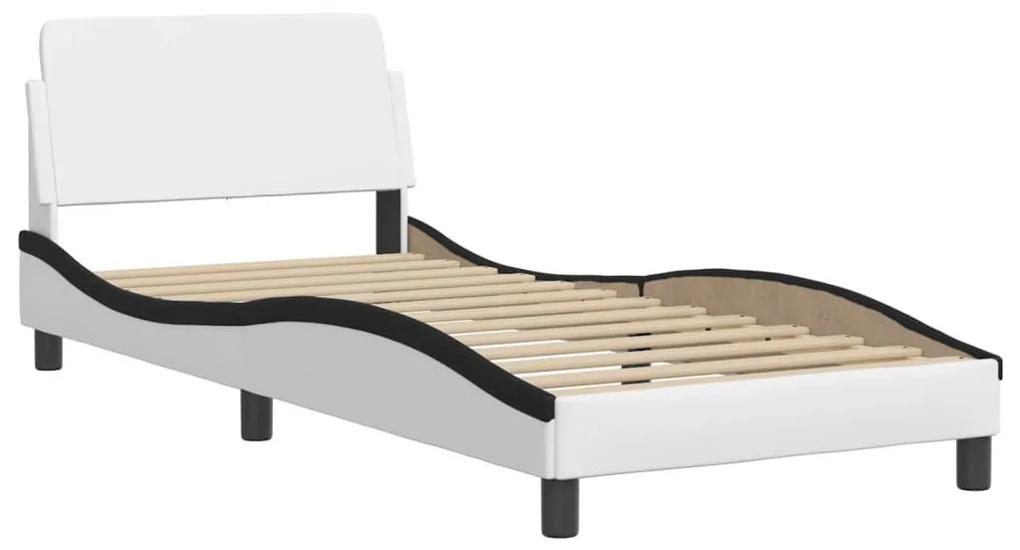Πλαίσιο Κρεβατιού με LED Λευκό/Μαύρο 90x190εκ. Συνθετικό Δέρμα - Λευκό