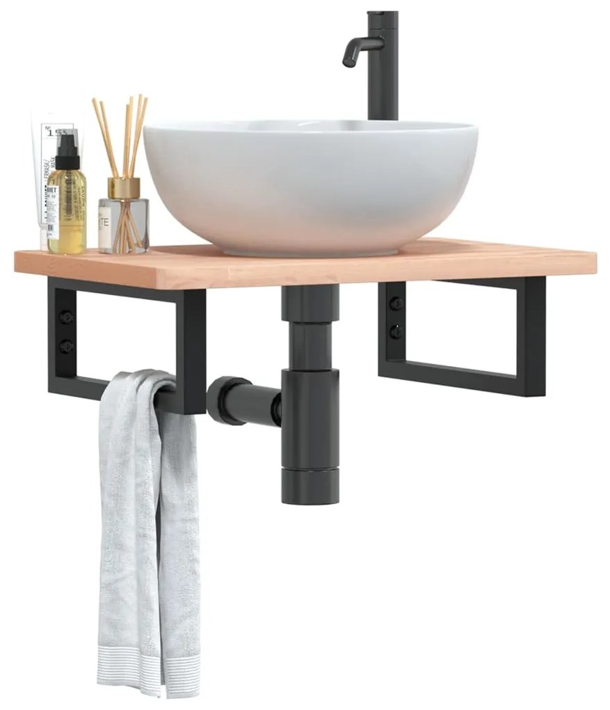 Ράφι Νιπτήρα Τοίχου από Ατσάλι / Μασίφ Ξύλο Οξιάς