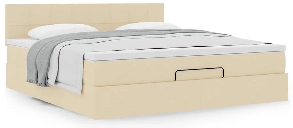 vidaXL Οθωμανικό Κρεβάτι με Στρώμα Κρέμα 160x200cm Ύφασμα