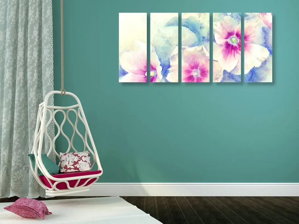 5 μέρος εικόνα ακουαρέλα εικονογράφηση ροζ λουλούδια - 100x50