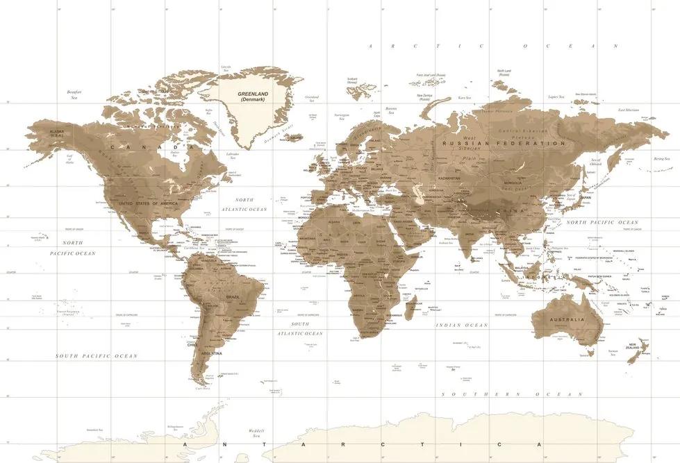 Εικόνα στο φελλό του πανέμορφου vintage παγκόσμιου χάρτη με λευκό φόντο - 120x80  color mix