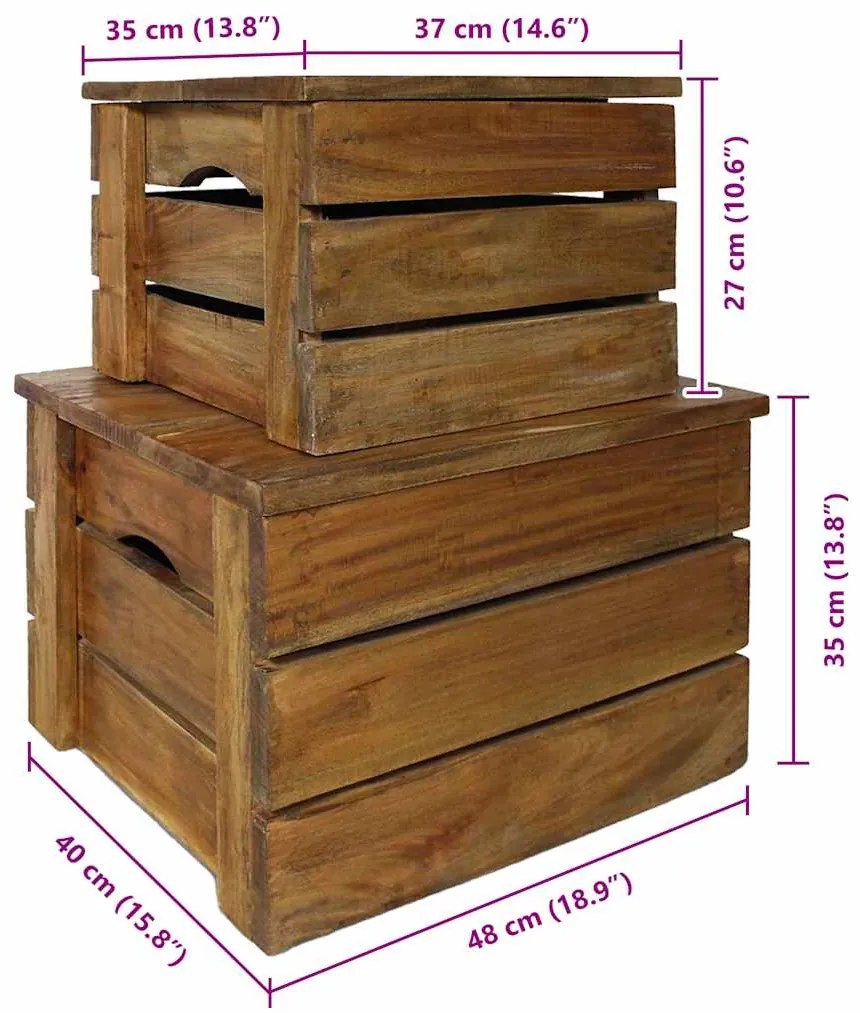 vidaXL Σετ Κουτιά Αποθήκευσης 2 τεμ. από Μασίφ Ξύλο Μαόνι