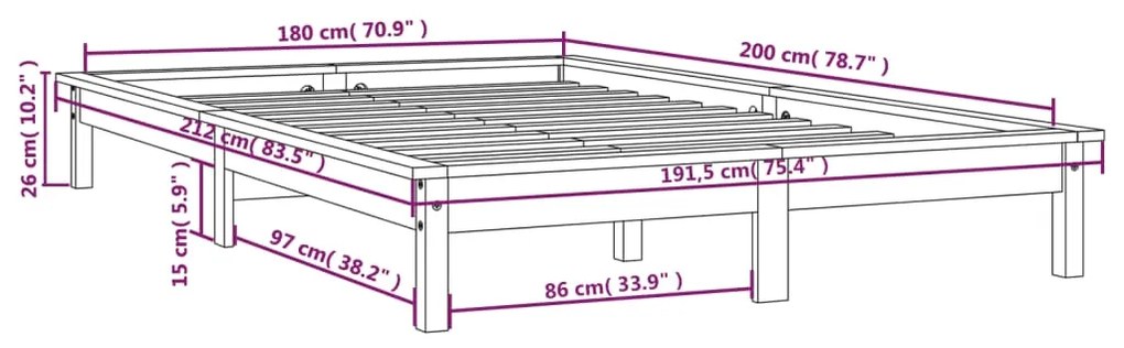 ΠΛΑΙΣΙΟ ΚΡΕΒΑΤΙΟΥ ΓΚΡΙ 180X200 ΕΚ. ΜΑΣΙΦ ΠΕΥΚΟ 6FT SUPER KING 820558