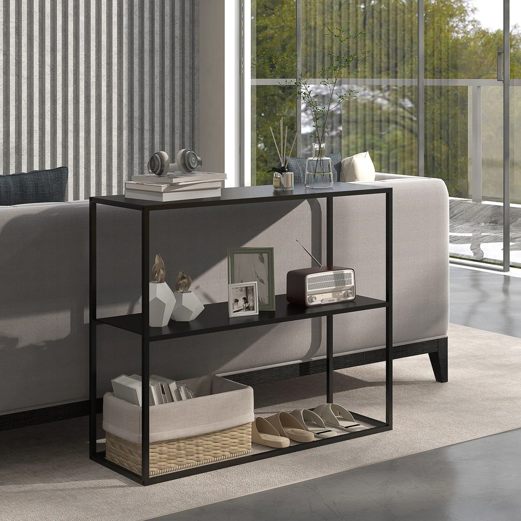 HOMCOM Τραπέζι κονσόλας, μπουφές, 2 επίπεδα, ατσάλι με ηλεκτροστατική βαφή, 90 x 30 x 75cm, μαύρο