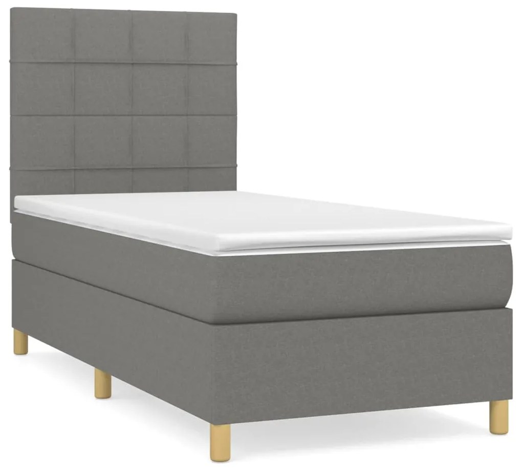 vidaXL Κρεβάτι Boxspring με Στρώμα Σκούρο Γκρι 90x190 εκ. Υφασμάτινο