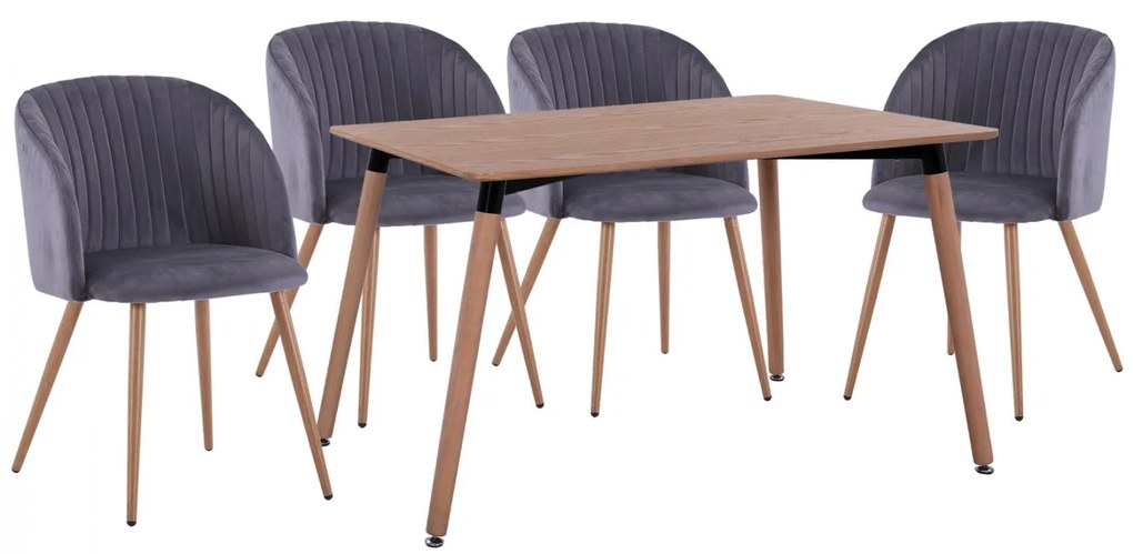Σετ τραπεζαρίας C11347.01 5τμχ με Τραπέζι 160x90x74εκ. & Καρέκλα LEAH Βελούδο Γκρί
