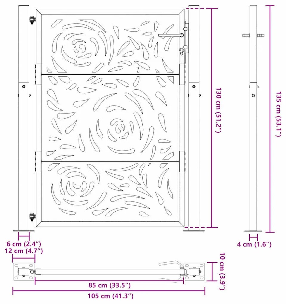 Πύλη κήπου Μαύρη 105x130 cm Ατσάλινη φλόγα σχεδιασμού - Μαύρο
