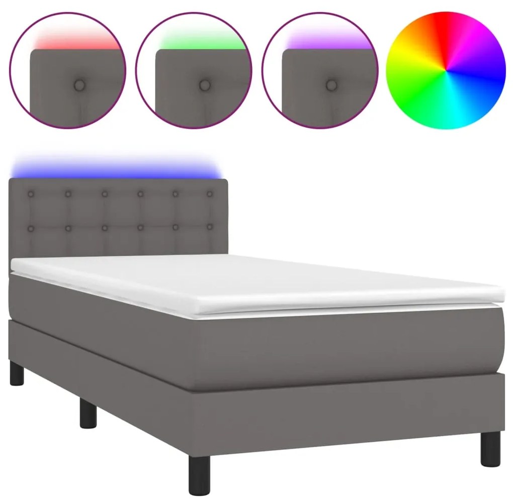 ΚΡΕΒΑΤΙ BOXSPRING ΜΕ ΣΤΡΩΜΑ &amp; LED ΓΚΡΙ 80X200 ΕΚ. ΣΥΝΘ. ΔΕΡΜΑ 3134193