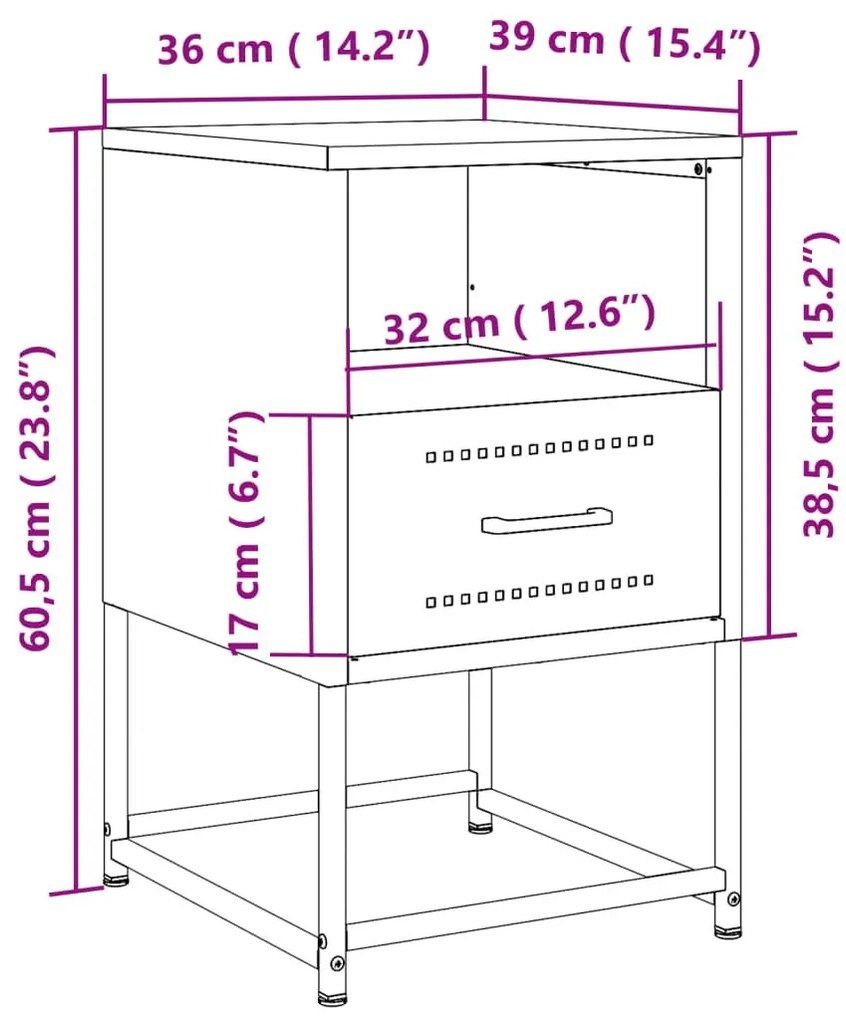 Κομοδίνο Λευκό 36x39x60,5 εκ. από Χάλυβα - Λευκό