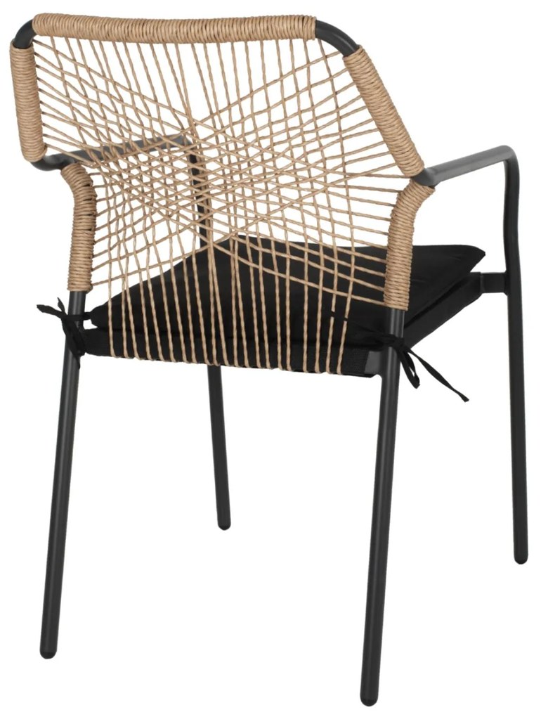 Καρέκλα - Πολυθρόνα TROTTER C5865.11 Γκρί Αλουμινίου με Μπέζ Wicker και Μαύρο Μαξιλάρι 55x61x84 εκ.