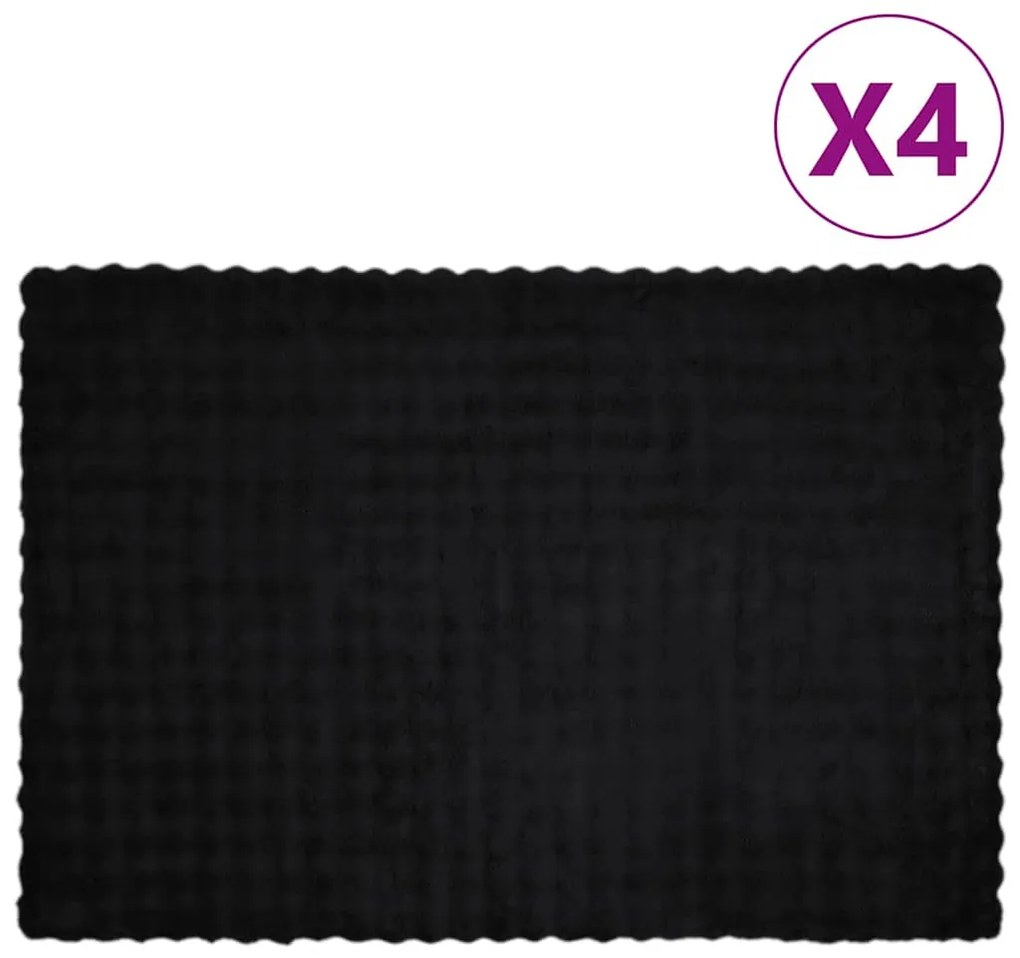 vidaXL Ψεύτικη κουβέρτα από κουνέλι 4 pcs Μαύρο 150 x 220 cm