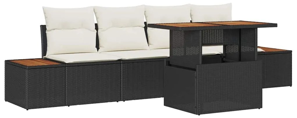 vidaXL Σέτ φαγητού για κήπο με μαξιλάρι 5 pcs Μαύρο και Μπεζ