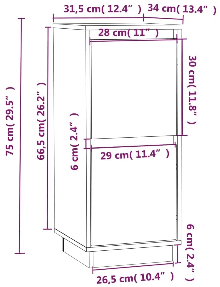 Ντουλάπια 2 τεμ. Μαύρα 31,5 x 34 x 75 εκ. από Μασίφ Ξύλο Πεύκου - Μαύρο