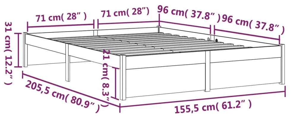 Πλαίσιο Κρεβατιού 150 x 200 εκ. Μασίφ Ξύλο King Size - Καφέ