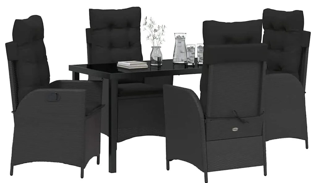 vidaXL Σέτ φαγητού για κήπο 5 pcs Μαύρο συνθετικό ρατάν