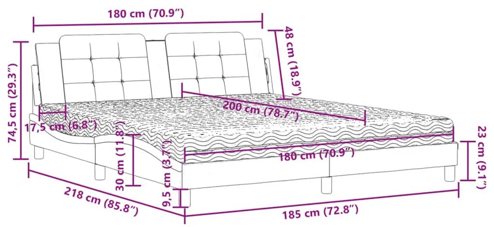 Κρεβάτι με Στρώμα Μαύρο/Λευκό 180x200 εκ. από Συνθετικό δέρμα - Μαύρο