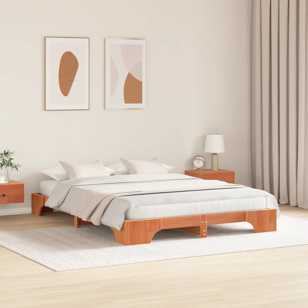 vidaXL Κρεβάτι Καφέ 160x200 εκ Μασίφ Ξύλο Πεύκου