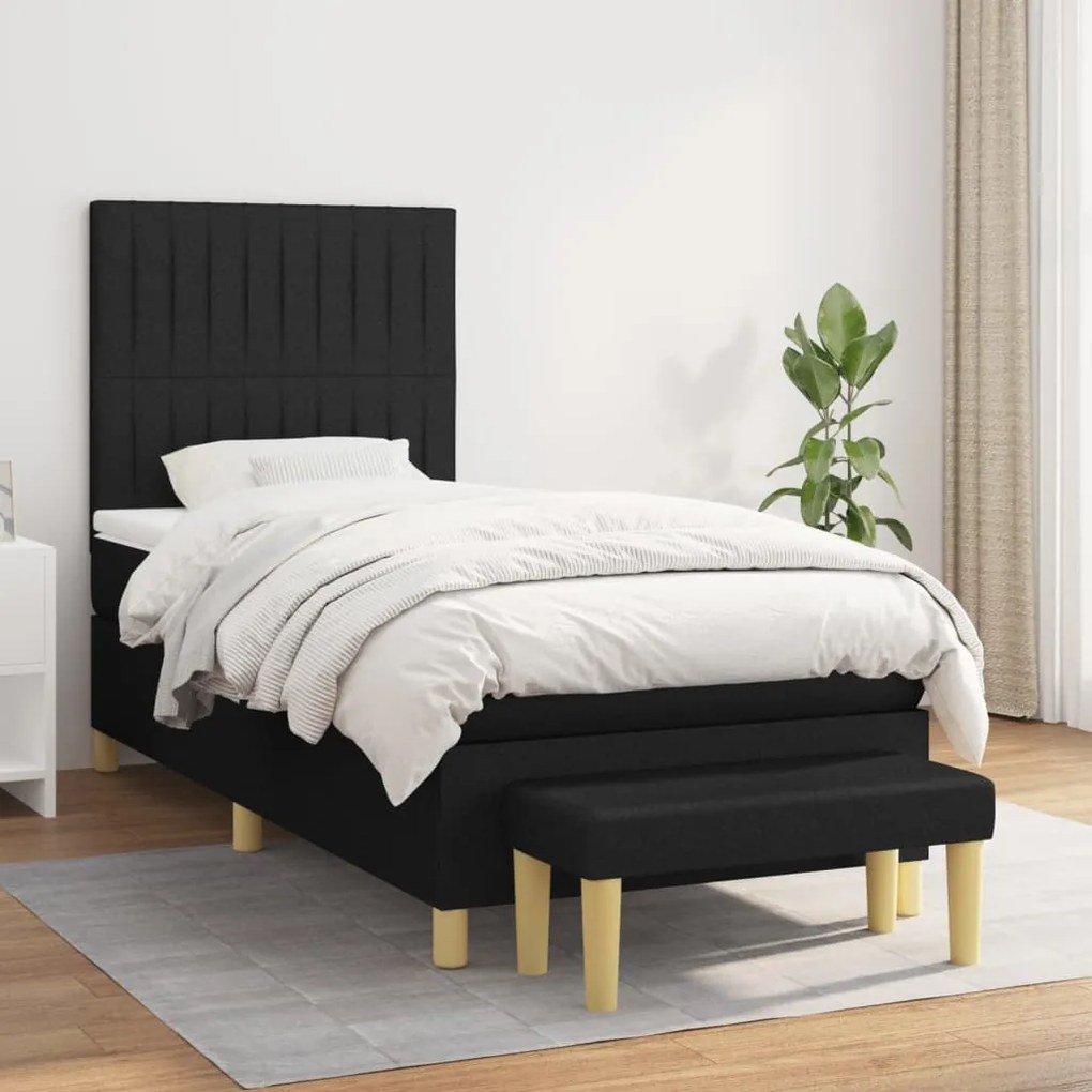 vidaXL Κρεβάτι Boxspring με Στρώμα Μαύρο 80 x 200 εκ. Υφασμάτινο