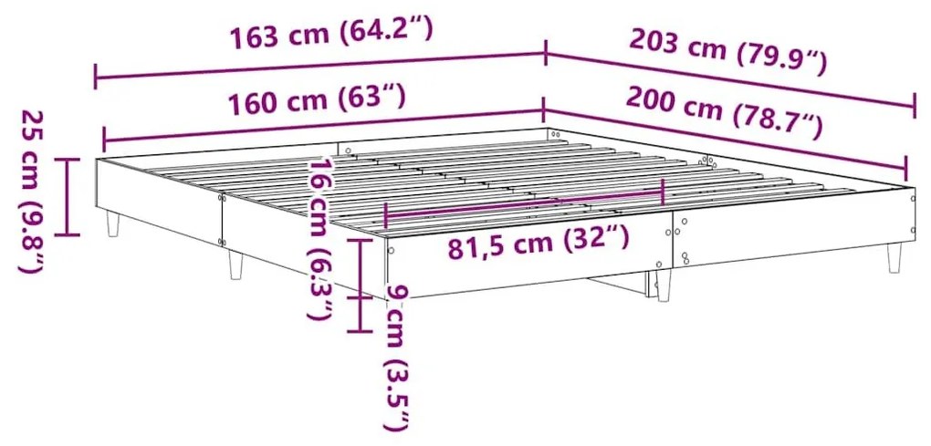 Πλαίσιο κρεβατιού χωρίς στρώμα 160x200 εκ. Επεξεργασμένο Ξύλο - Καφέ