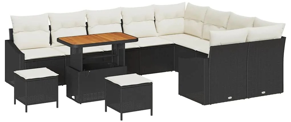 vidaXL Σετ Καναπέ Κήπου με μαξιλάρι 12 pcs Μαύρο Πολυ ράταν