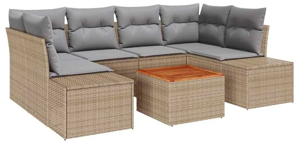 vidaXL Σετ Καναπέ Κήπου με μαξιλάρι 7 pcs Μπεζ Πολυ ράταν