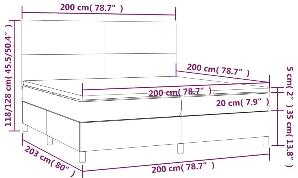 Κρεβάτι Boxspring με Στρώμα &amp; LED Σκ. Μπλε 200x200εκ. Βελούδινο - Μπλε