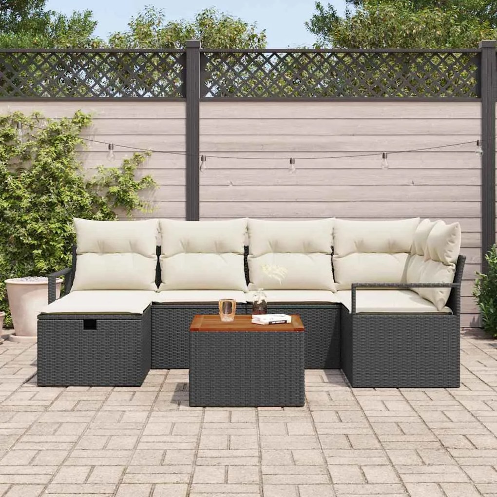 vidaXL Σετ Καναπέ Κήπου με μαξιλάρι 7 pcs Μαύρο Πολυ ράταν