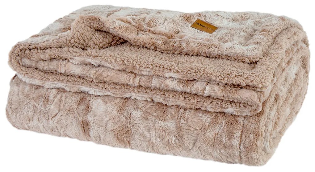 Κουβέρτα Fleece Υπέρδιπλη (220x240) Με Γουνάκι Nima Cloud Μπεζ