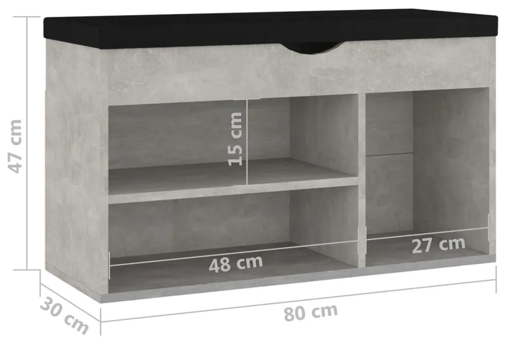 Παπουτσοθήκη Γκρι Σκυρ. 80 x 30 x 47 εκ Επεξ. Ξύλο με Μαξιλάρι - Γκρι