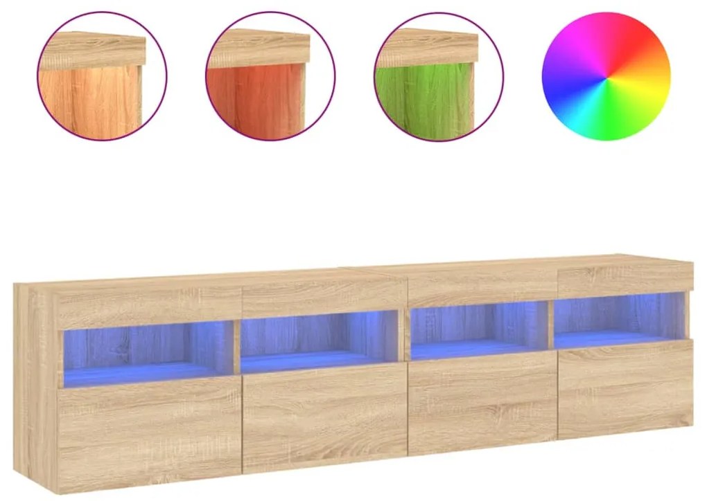 vidaXL Έπιπλα Τοίχου Τηλ. με LED 2 Τεμ. Sonoma Δρυς 80x30x40 εκ.