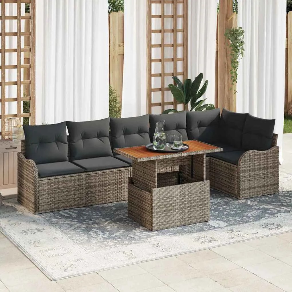 vidaXL Σετ Καναπέ Κήπου με μαξιλάρι 7 pcs Γκρι 100 x 55 x 73 εκ