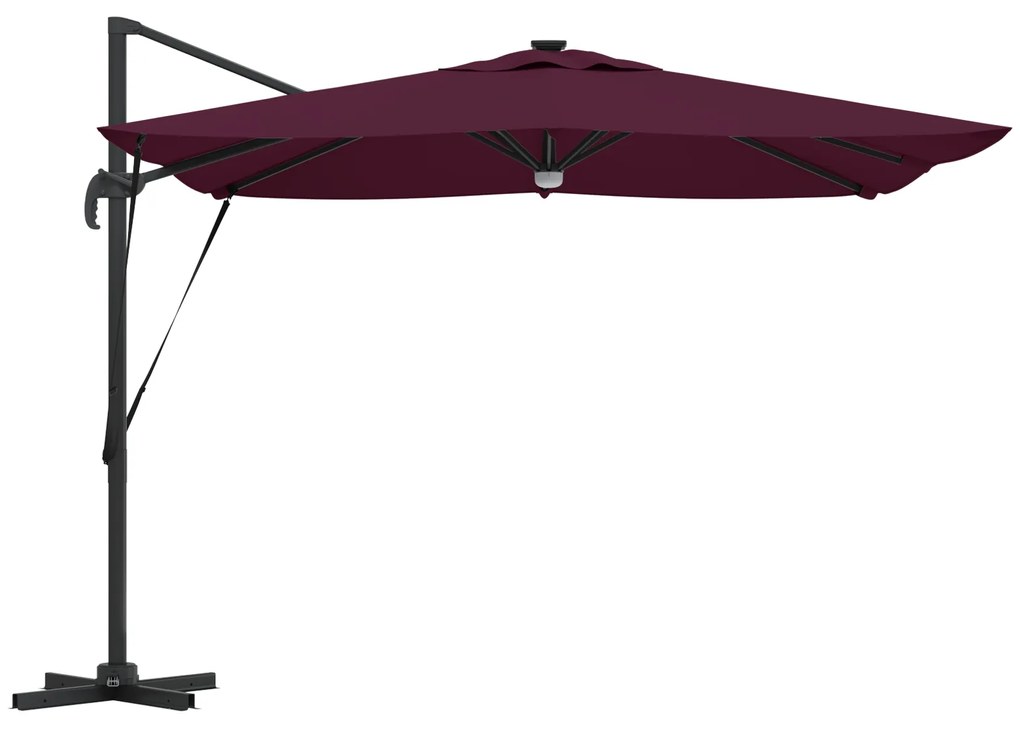 vidaXL Cantilever Roma Parasol με LEDs Μπορντό 286x285x270 εκ. Αλουμίνιο