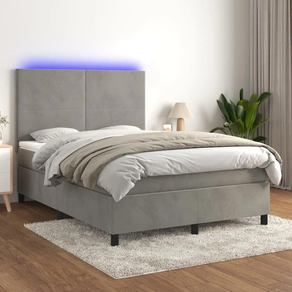 vidaXL Κρεβάτι Boxspring με Στρώμα&LED Αν. Γκρι 140x190 εκ. Βελούδινο