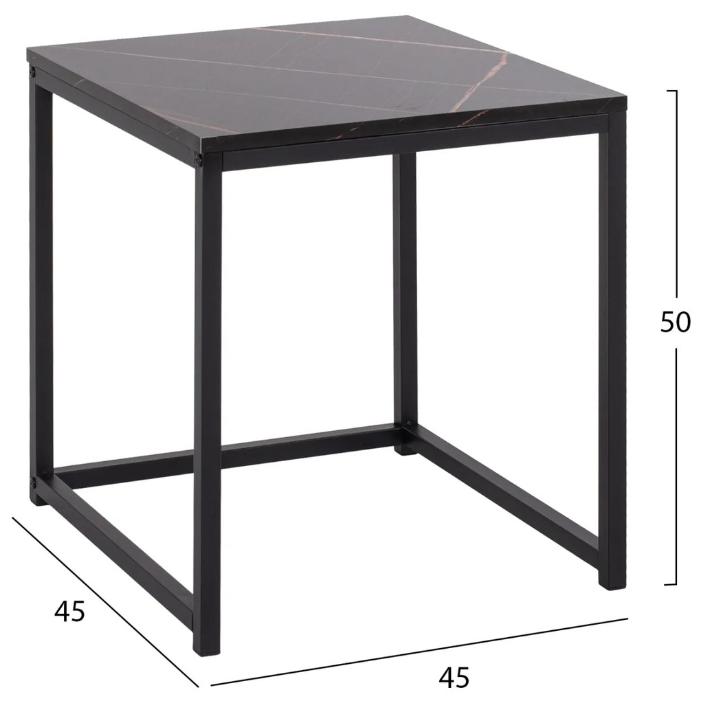 Ζιγκον Grelay 2 Τεμ Mdf Όψη Μαρμάρου &amp; Μέταλλο 45Χ45Χ50εκ. &amp; 37Χ37Χ43 Εκ.