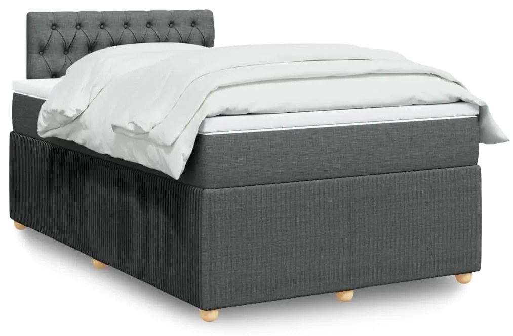 Κρεβάτι Boxspring με Στρώμα Σκούρο Γκρι 120x190 εκ Υφασμάτινο