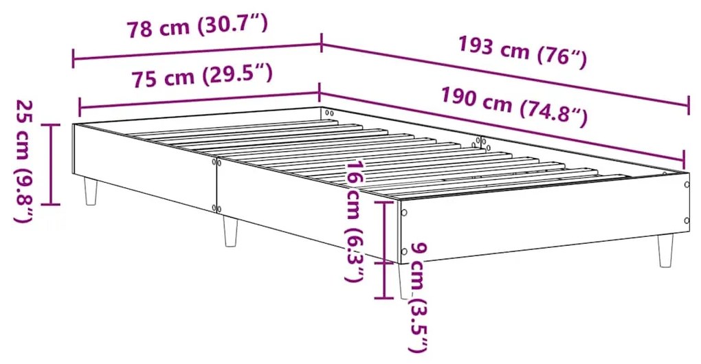 ΠΛΑΙΣΙΟ ΚΡΕΒΑΤΙΟΥ ΧΩΡΙΣ ΣΤΡΩΜΑ ΜΑΥΡΟ 75X190 CM 861094