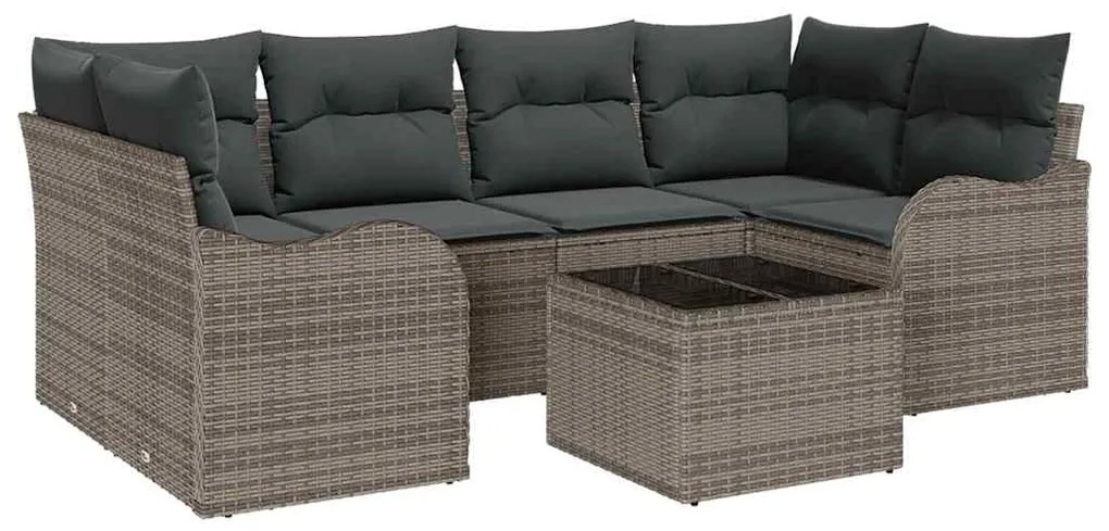 vidaXL Σετ Καναπέ Κήπου 7 pcs Γκρι Πολυεστέρας, Ρατάν και Γυαλί