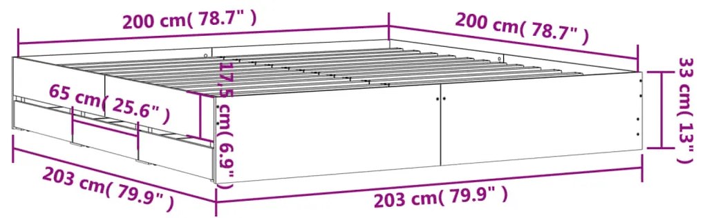 Πλαίσιο Κρεβατιού με συρτάρια Sonoma Δρυς 200x200εκ. Επεξ. Ξύλο - Καφέ