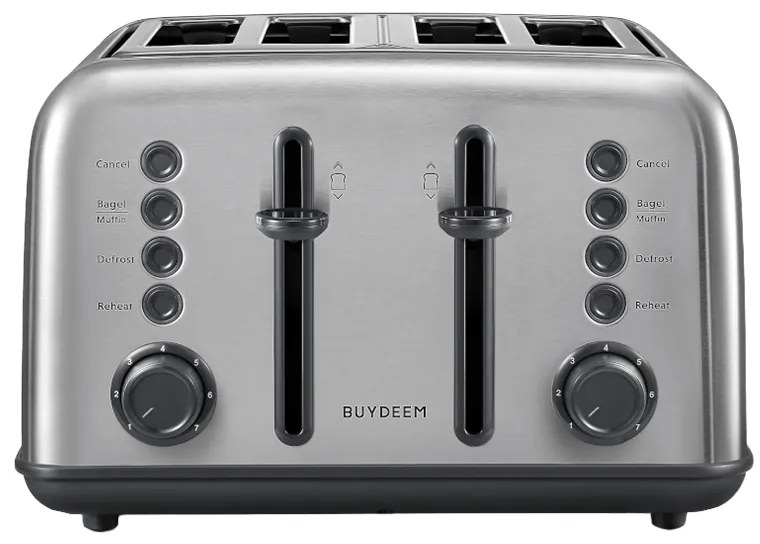 Τοστιέρα ψωμιού BUYDEEM DT640E, 1800W, 4 υποδοχές, 7 αυτόματα προγράμματα, 7 επίπεδα φρυγανίσματος, ενδεικτικές λυχνίες LED, δίσκοι ψίχας, High pop-up, Inox