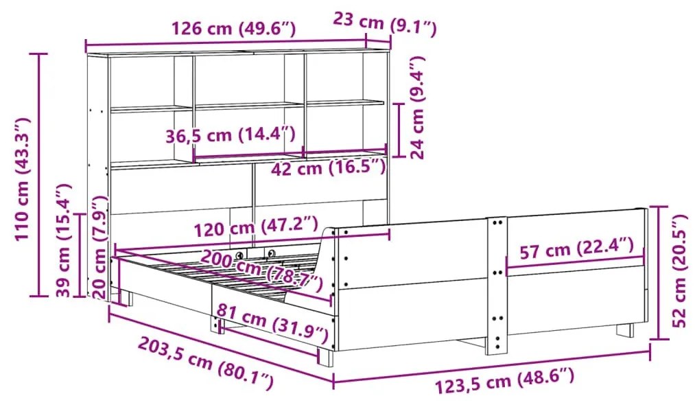 Σκελετός Κρεβατιού Χωρίς Στρώμα 120x200 εκ Μασίφ Ξύλο Πεύκου - Καφέ