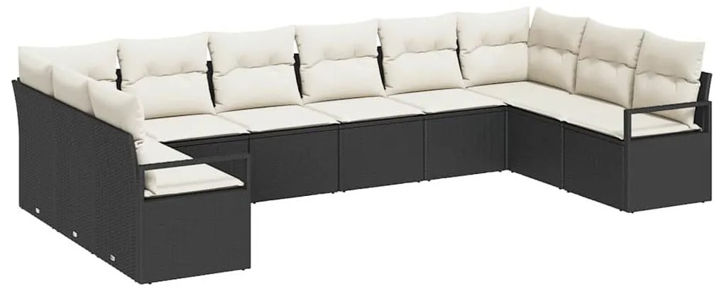 vidaXL Σετ Καναπέ Κήπου με μαξιλάρι 10 pcs Μαύρο και Κρέμα