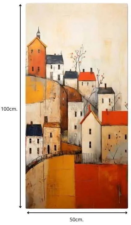 Πίνακας σε καμβά Houses on the Hill Megapap ψηφιακής εκτύπωσης 50x100x3εκ.