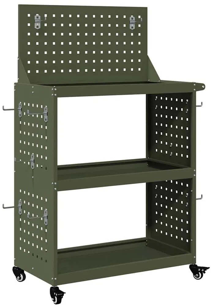 vidaXL Καρότσι εργαλείων με ράφι Λαδί 65 x 35 x 111 εκ Κρύα χάλυβας