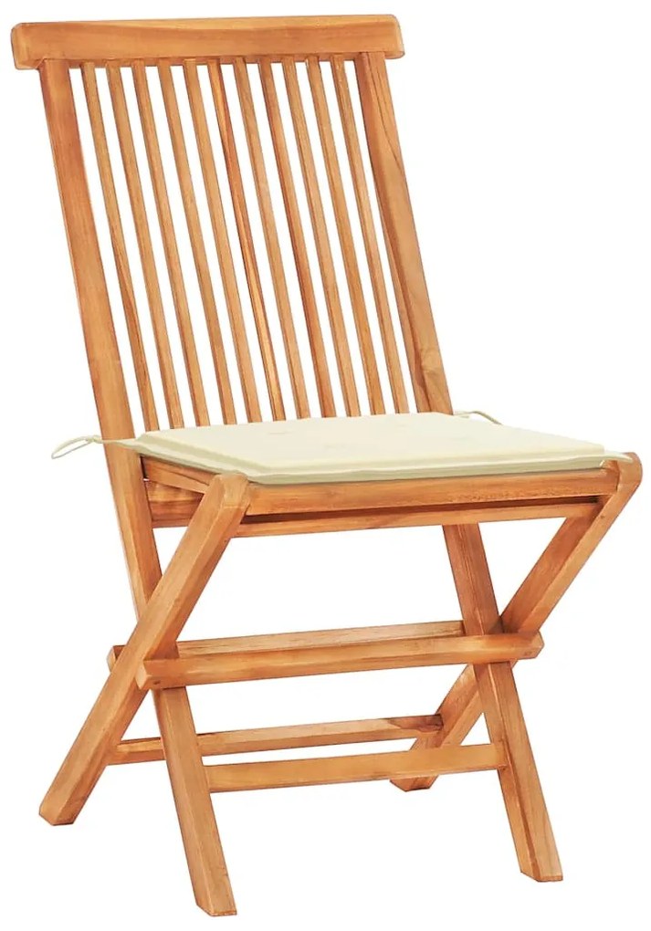 vidaXL Σετ Επίπλων Mπιστρό 3 τεμ. Μασίφ Ξύλο Teak με Κρεμ Μαξιλάρια